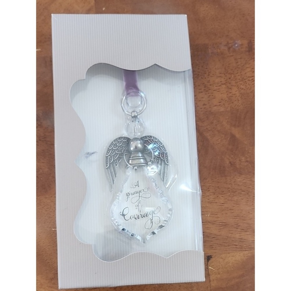 Demdaco Crystal Angel Ornament OS Silver A Prayer‎ of Courage Ribbon